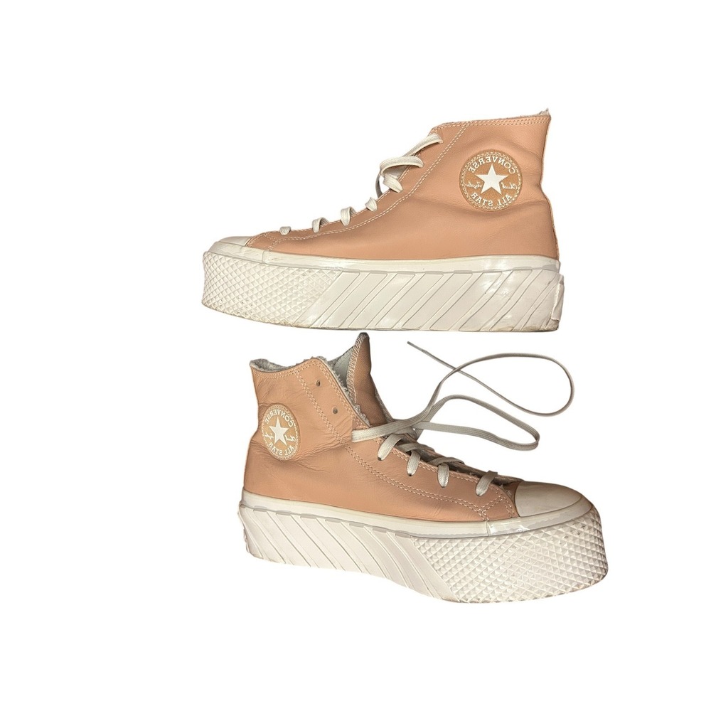 Converse Run Star Sz10 Blush Pink Leather HighTop Sneakers Platform Shoes Womens